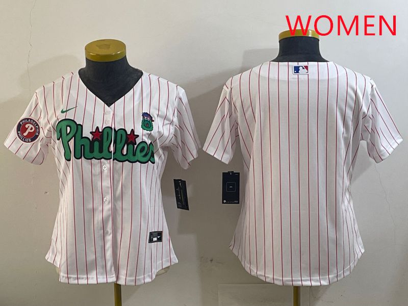 Women Philadelphia Phillies Blank White Stripe Second generation joint name 2025 Nike MLB Jersey style 1
